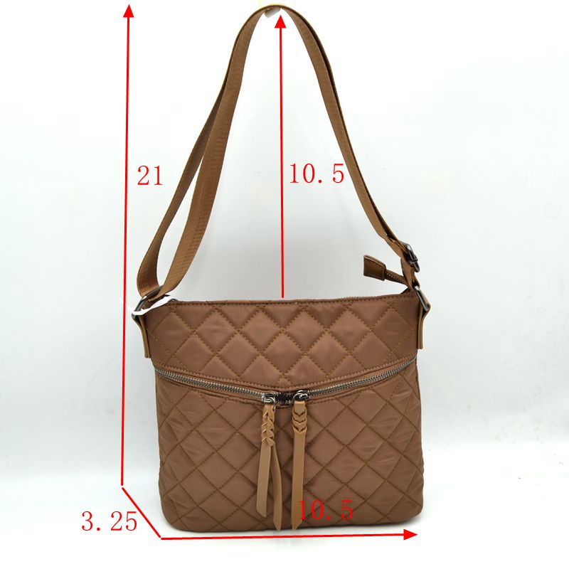 Quilted Crossbody Bag with Curved Zip and Adjustable Strap