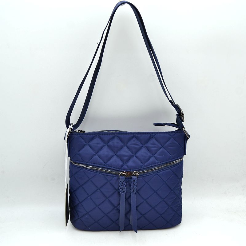 Quilted Crossbody Bag with Curved Zip and Adjustable Strap