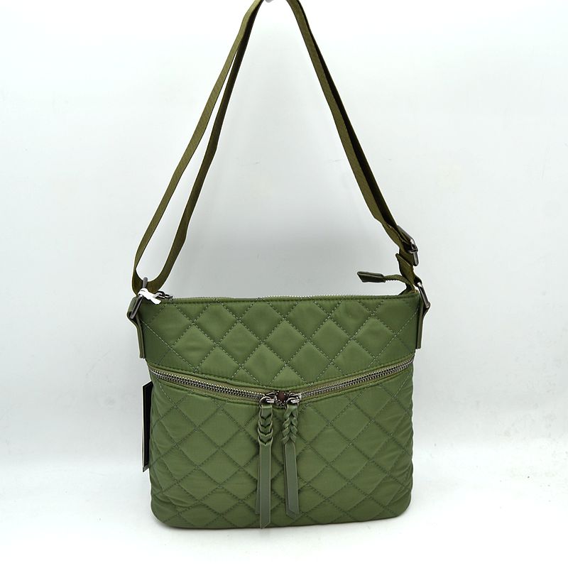 Quilted Crossbody Bag with Curved Zip and Adjustable Strap