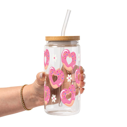 Valentine's Day Pink Donut Heart Glass Cups