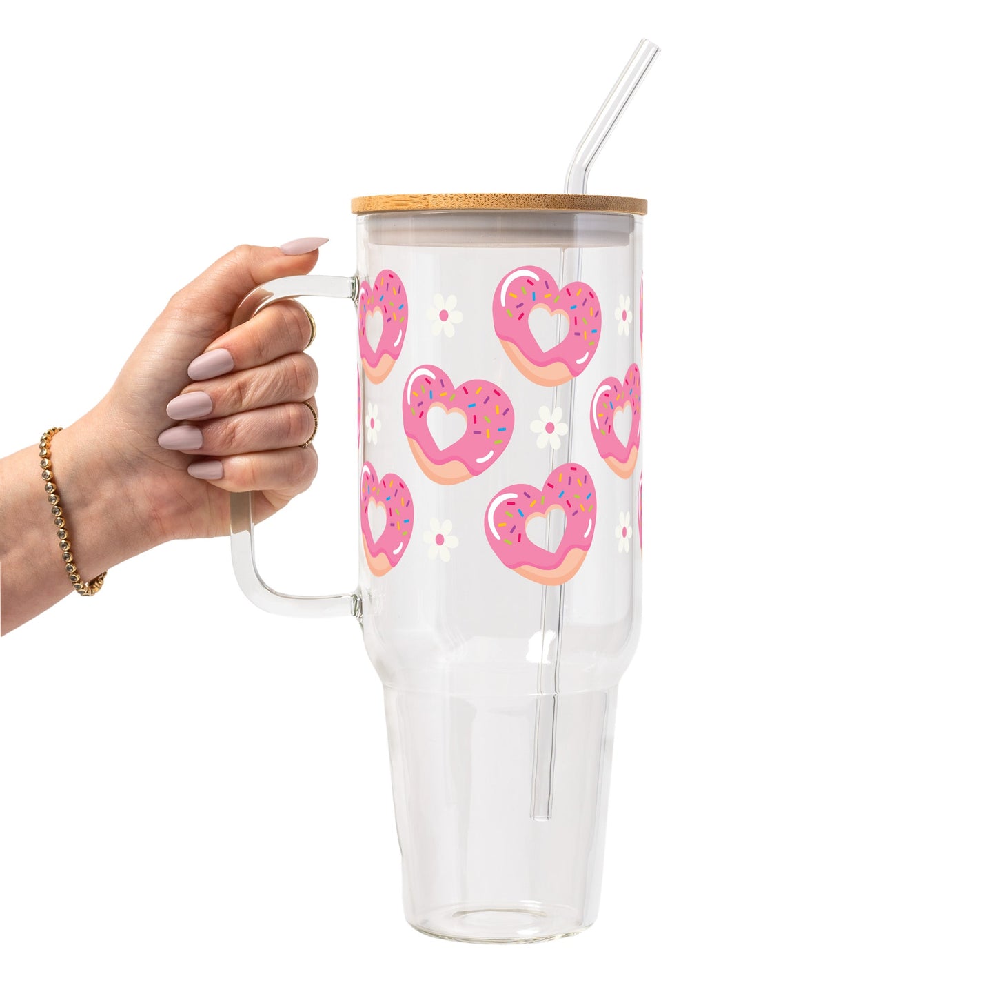 Valentine's Day Pink Donut Heart Glass Cups