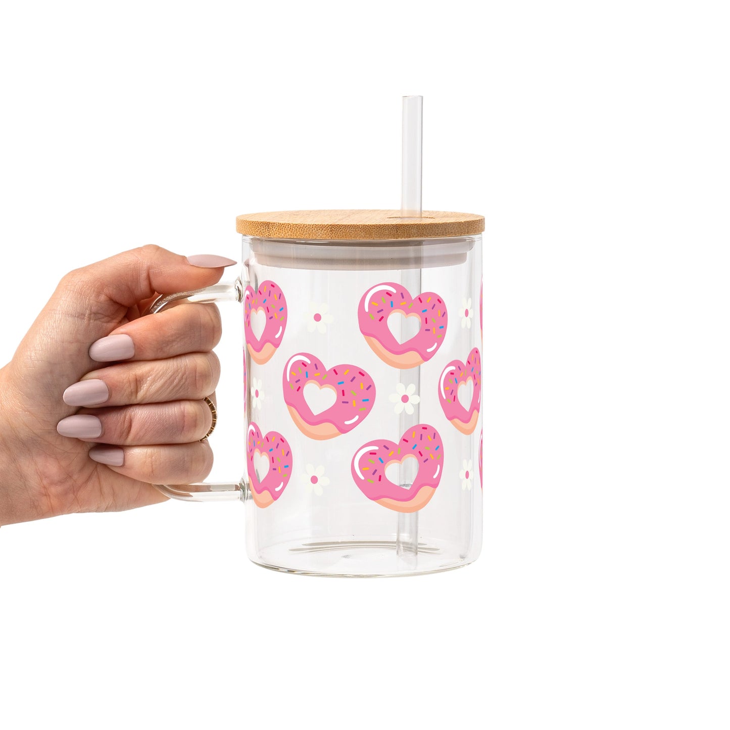 Valentine's Day Pink Donut Heart Glass Cups