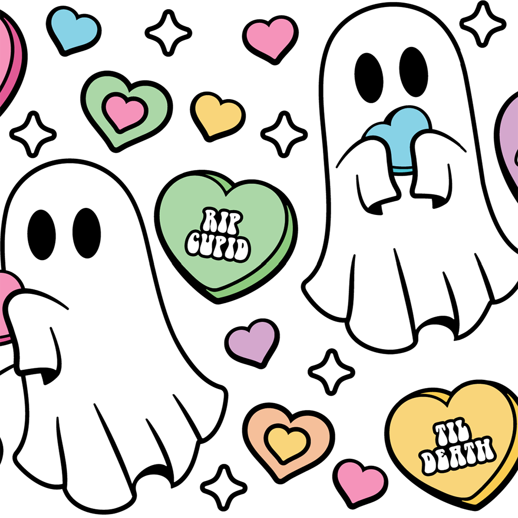 Valentine's Day Candy Hearts Ghostie Glass Cups