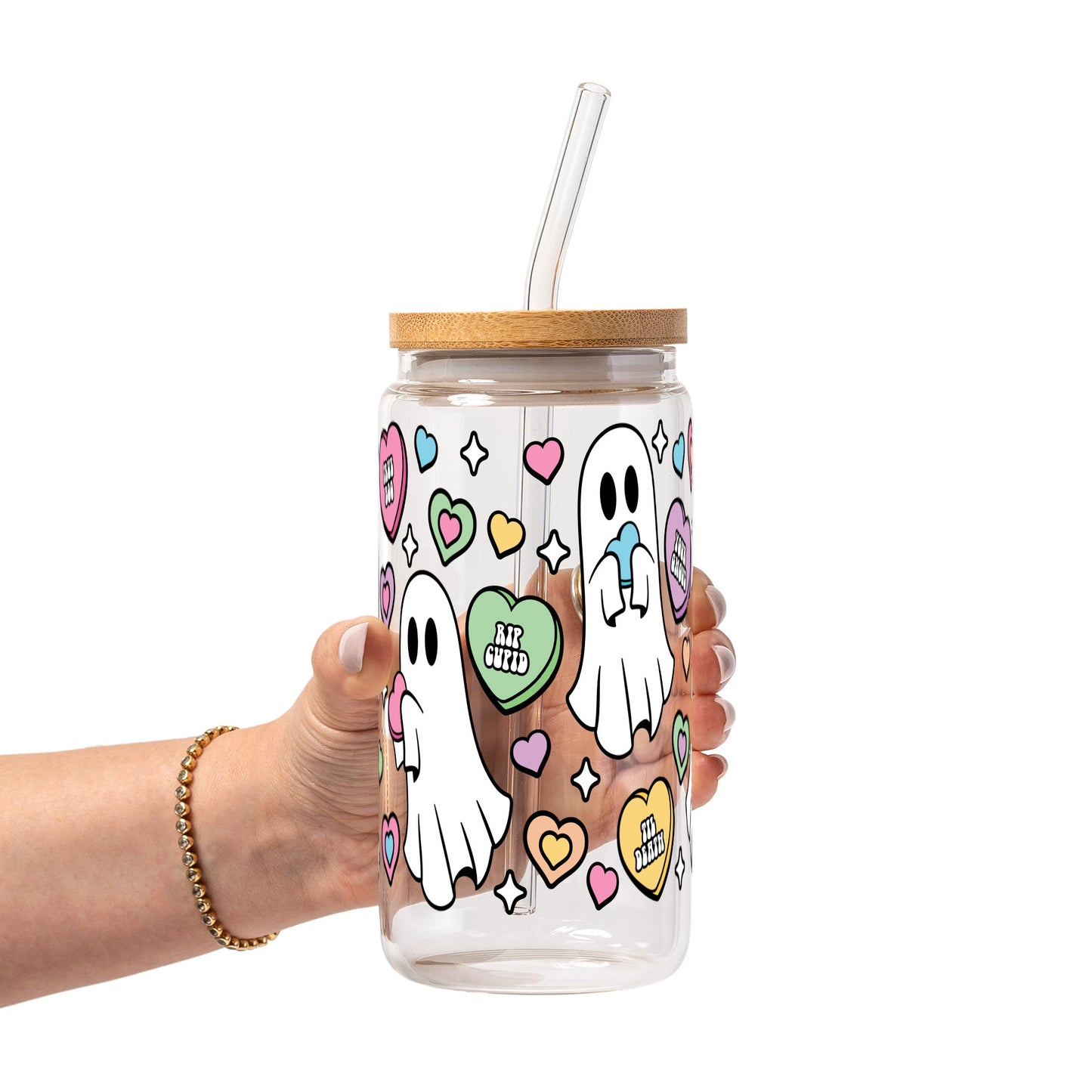 Valentine's Day Candy Hearts Ghostie Glass Cups