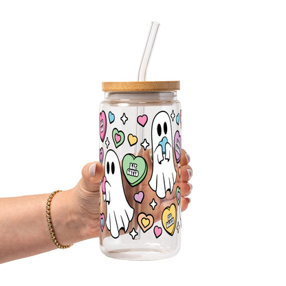 Valentine's Day Candy Hearts Ghostie Glass Cups