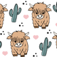 Fluffy Highland Cow With Cacti Glass Cups