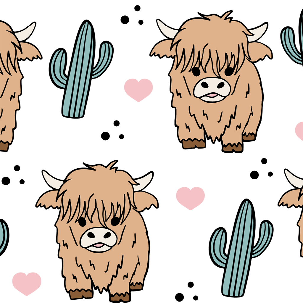 Fluffy Highland Cow With Cacti Glass Cups