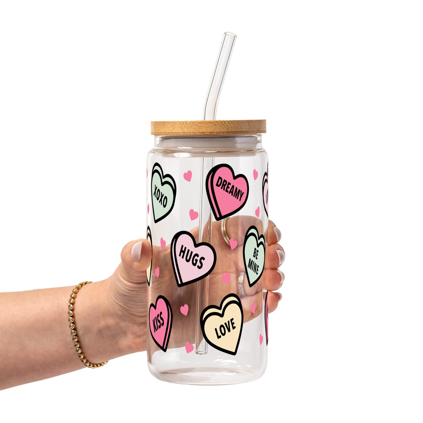 Valentines Day Candy Hearts Glass Cups