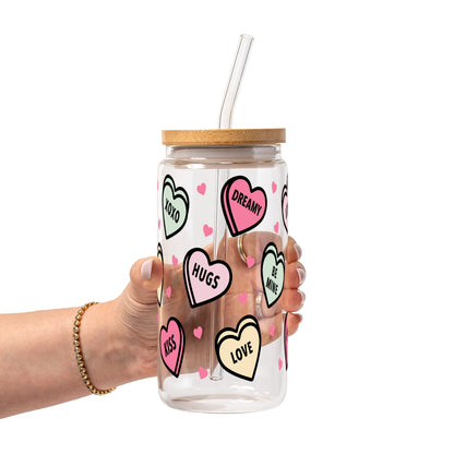 Valentines Day Candy Hearts Glass Cups