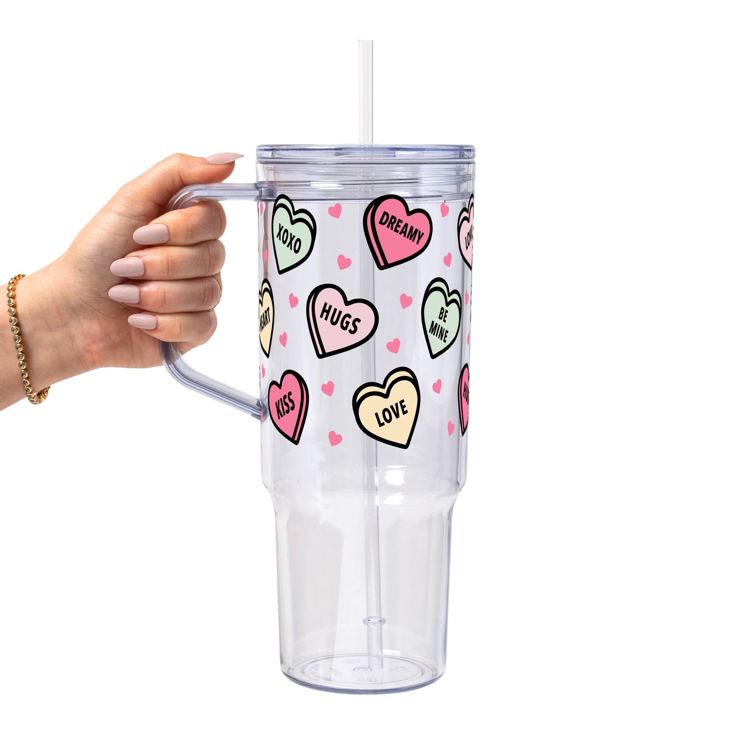 Valentines Day Candy Hearts Glass Cups