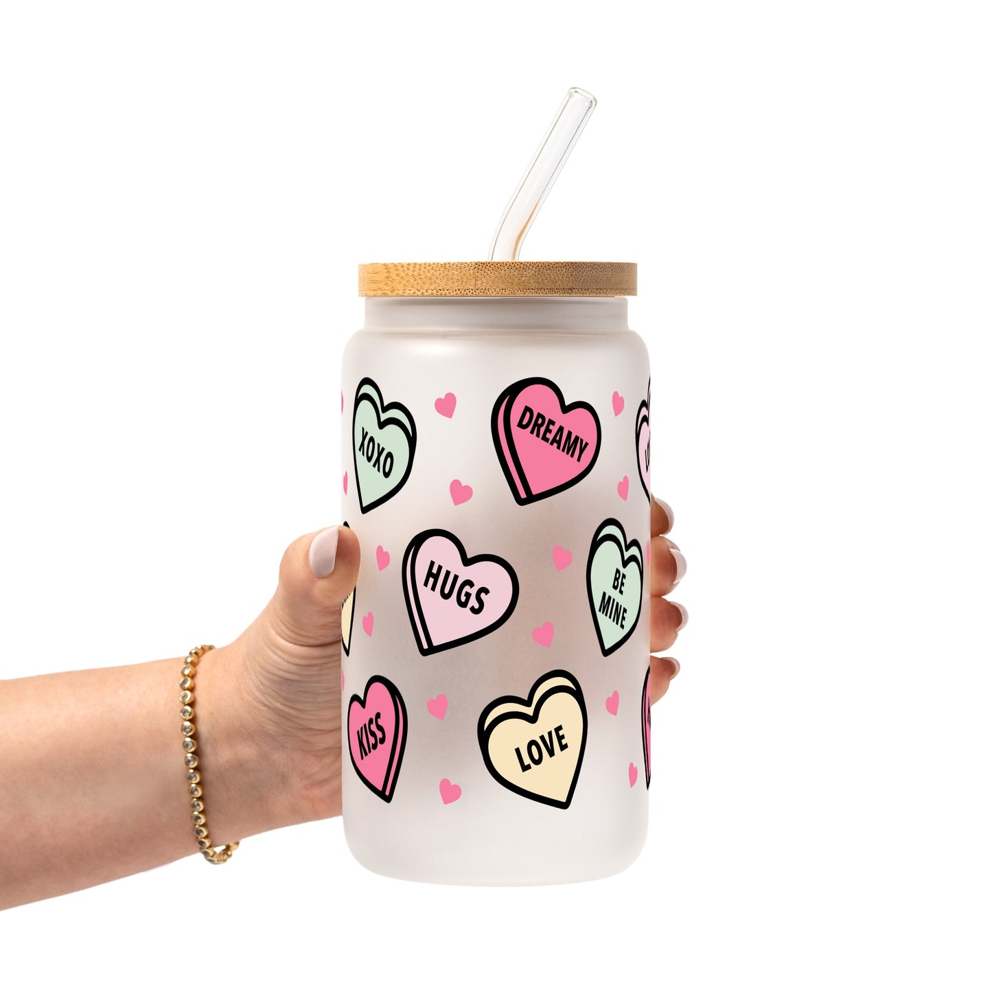 Valentines Day Candy Hearts Glass Cups