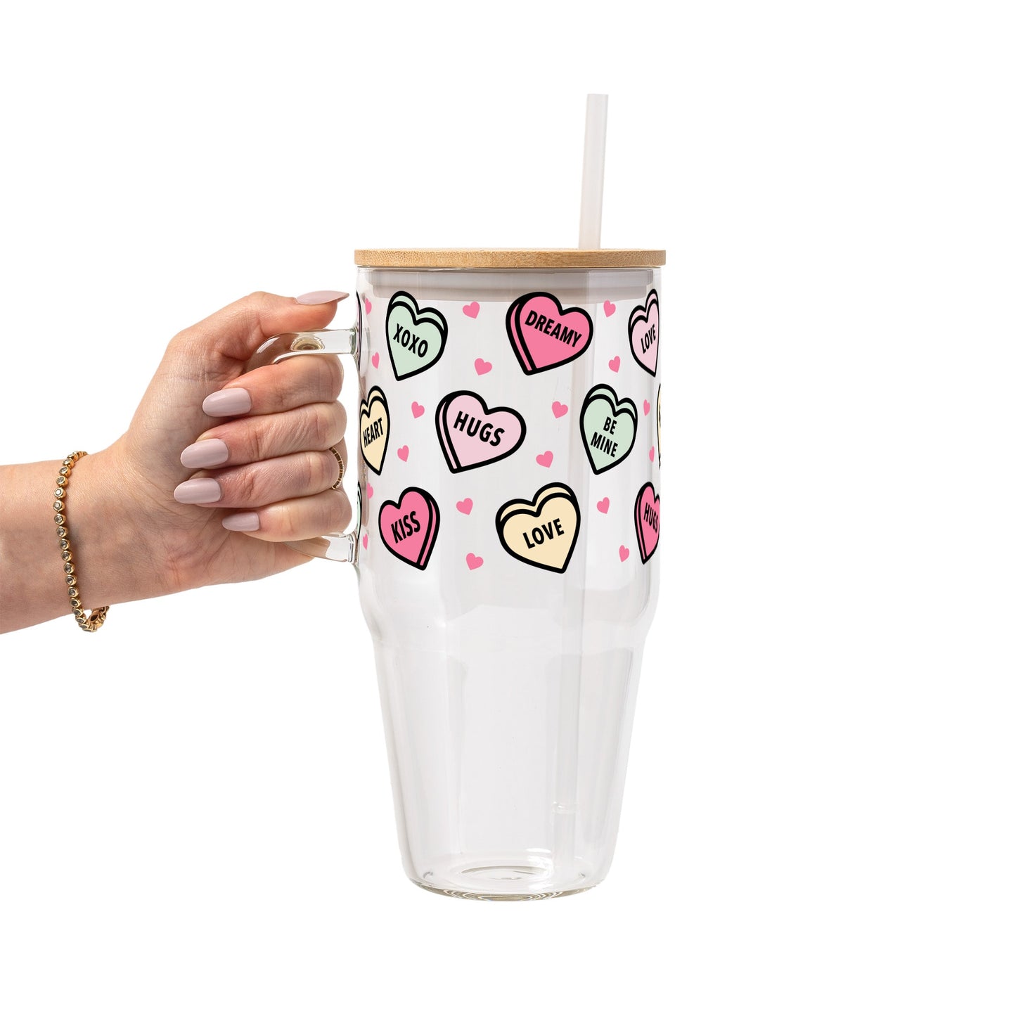 Valentines Day Candy Hearts Glass Cups
