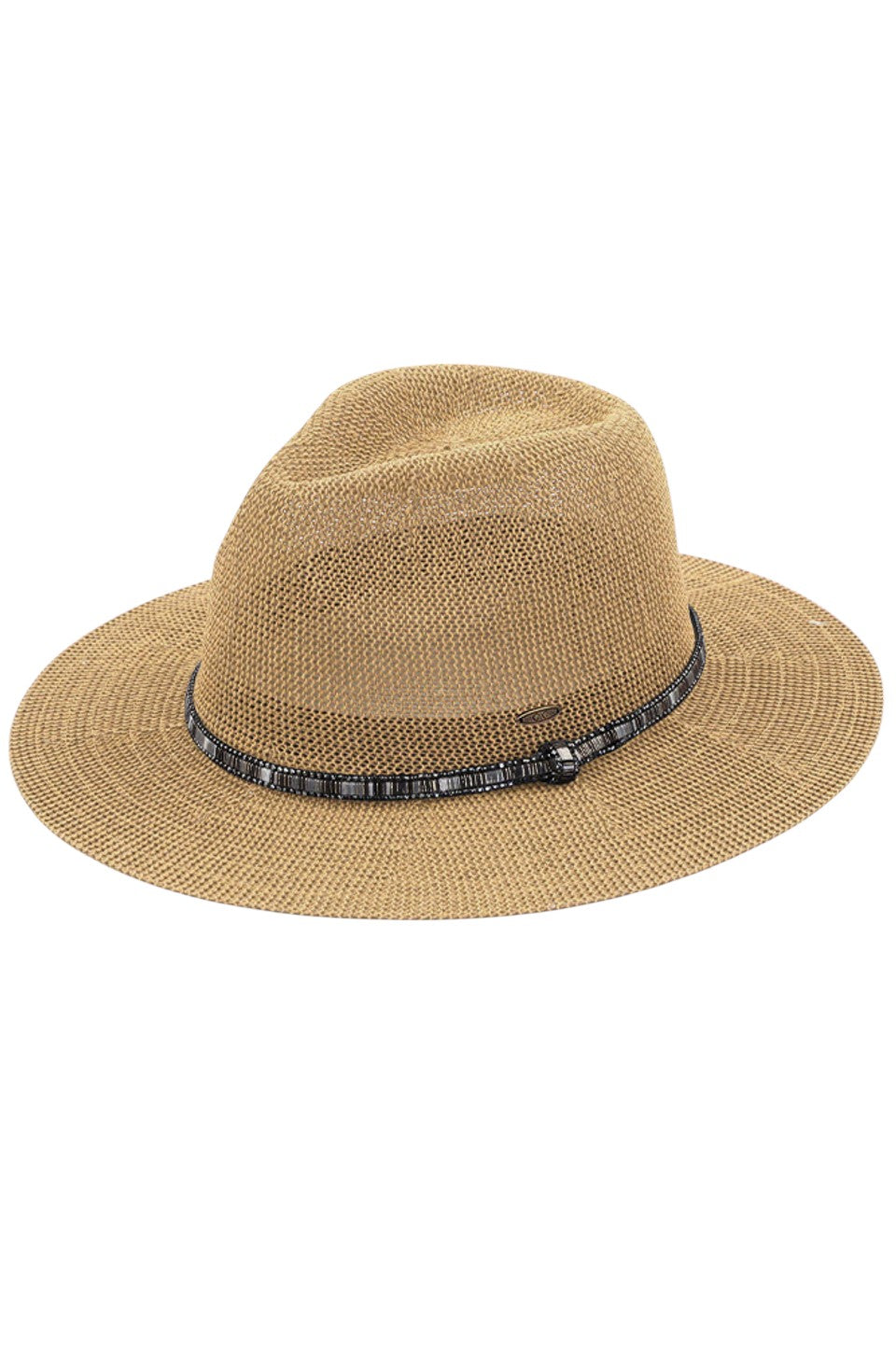 C.C Women's Multi Thread Rhinestone Trim Band Panama Hat