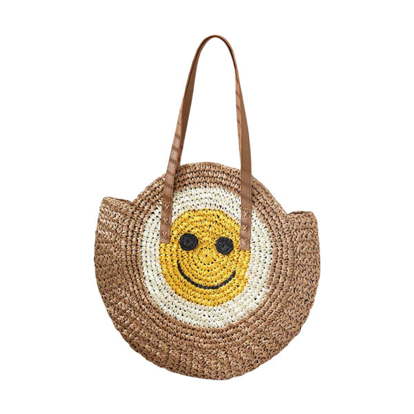 Smile Pointed Color Block Straw Round Shoulder Bag