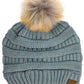 C.C Solid Ribbed Knit Beanie with Pom