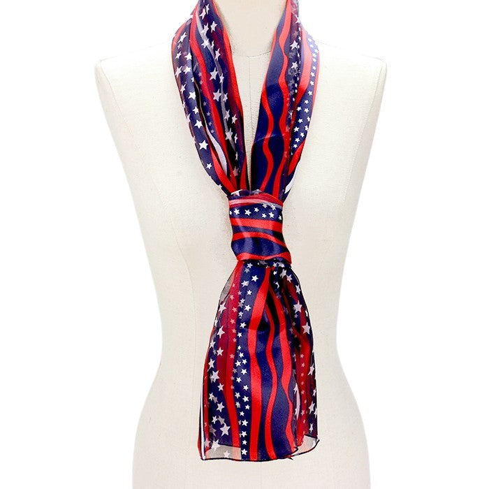 6PCS - Satin Striped American Flag Pattern Print Scarf