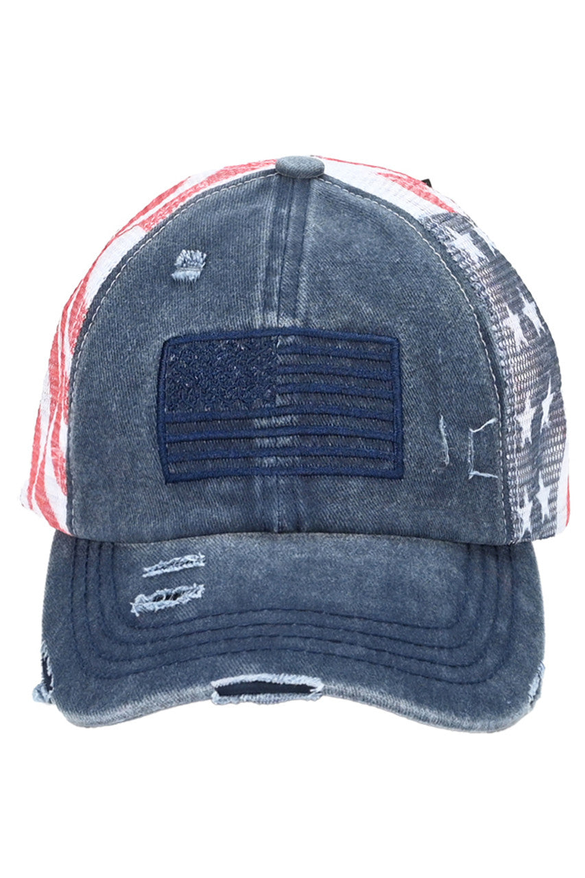 C.C Women's American Flag Mesh Back Trucker Hat Ponytail Cap 4th of July