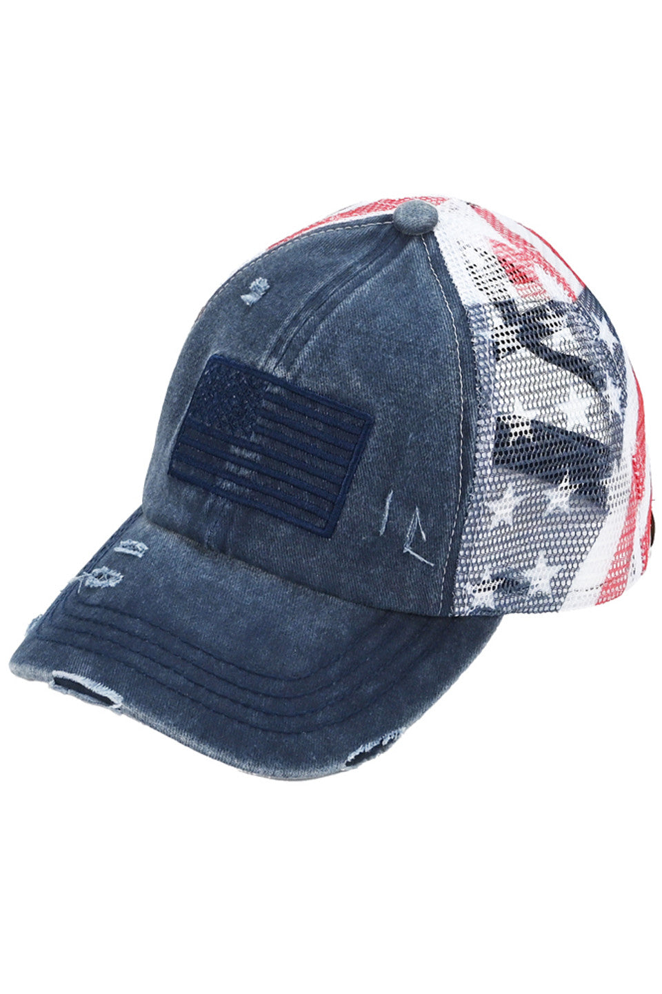 C.C Women's American Flag Mesh Back Trucker Hat Ponytail Cap 4th of July