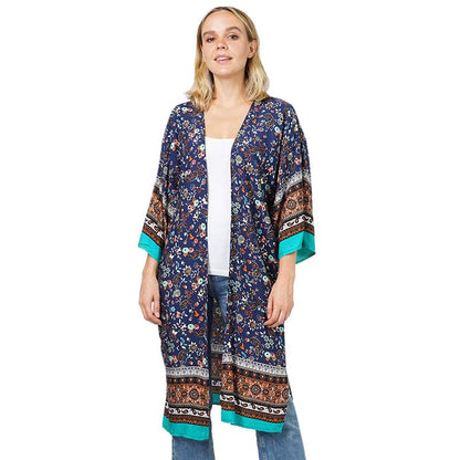 Floral Patterned Cover Up Kimono Poncho