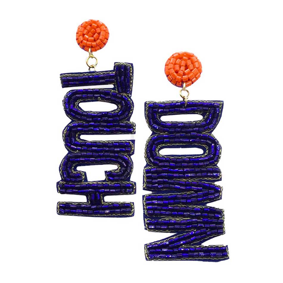 Felt Back Touch Down Message Beaded Dangle Earrings