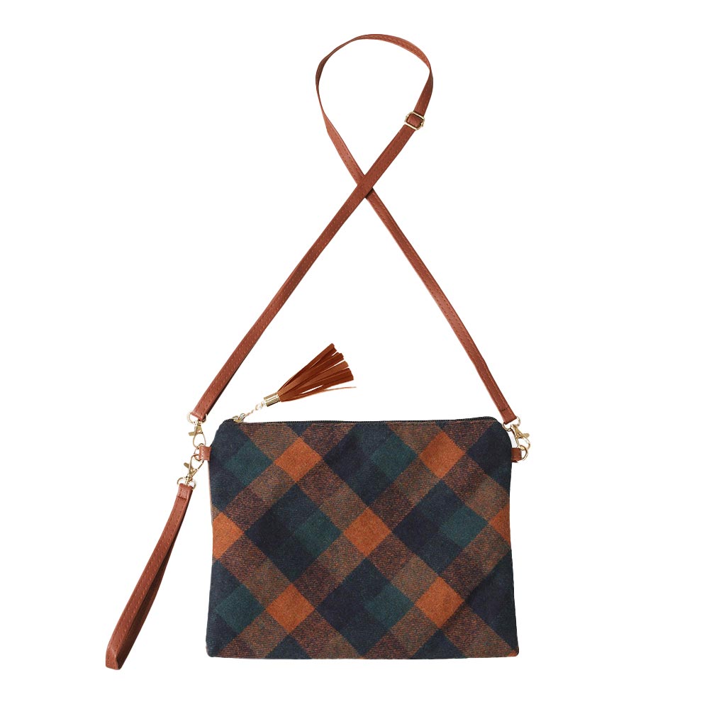 Bolso cruzado de mano con estampado de cuadros escoceses