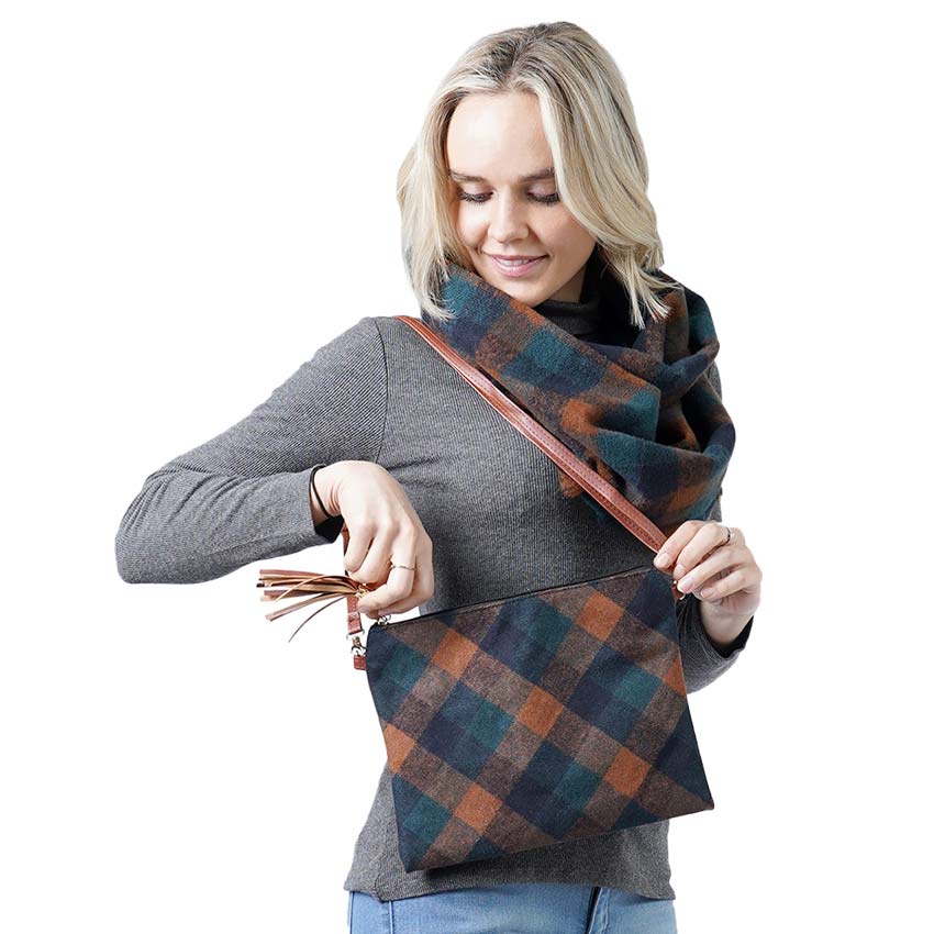 Bolso cruzado de mano con estampado de cuadros escoceses