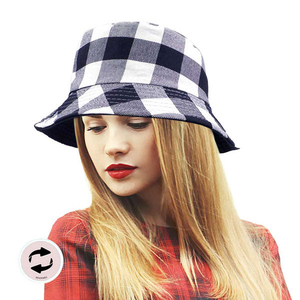Reversible Buffalo Check Patterned Bucket Hat