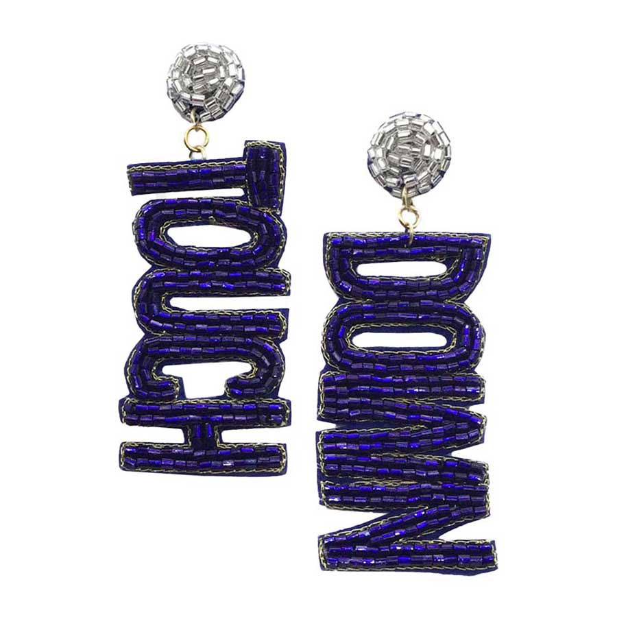 Felt Back Touch Down Message Beaded Dangle Earrings