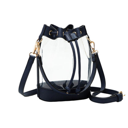 Solid Faux Leather Transparent Bucket Bag