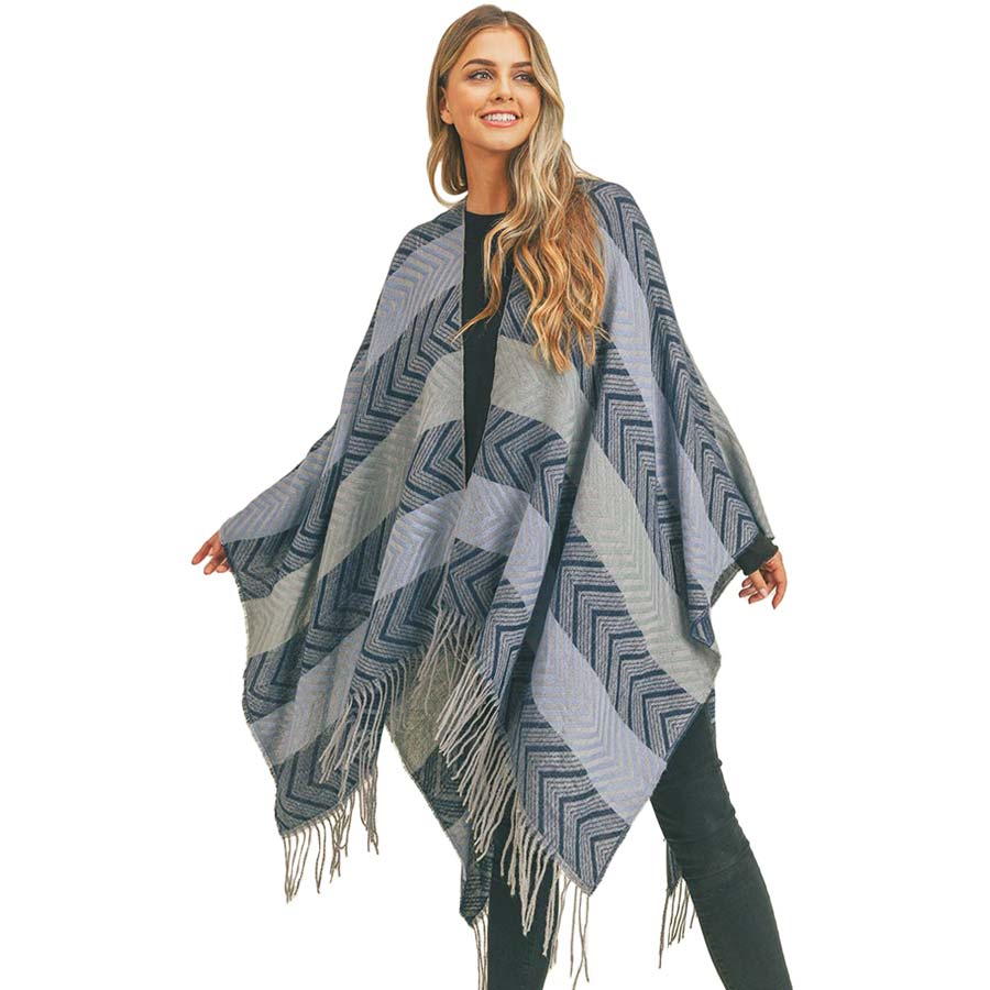 Stripe Chevron Tassel Ruana