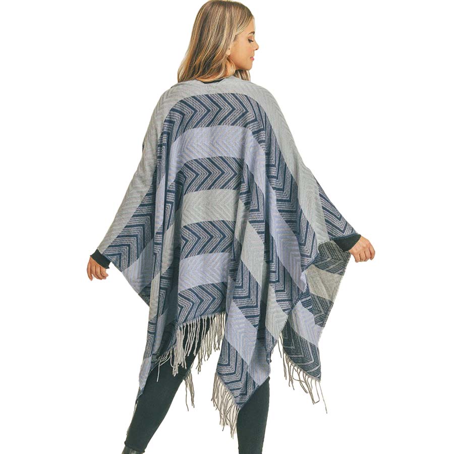 Stripe Chevron Tassel Ruana