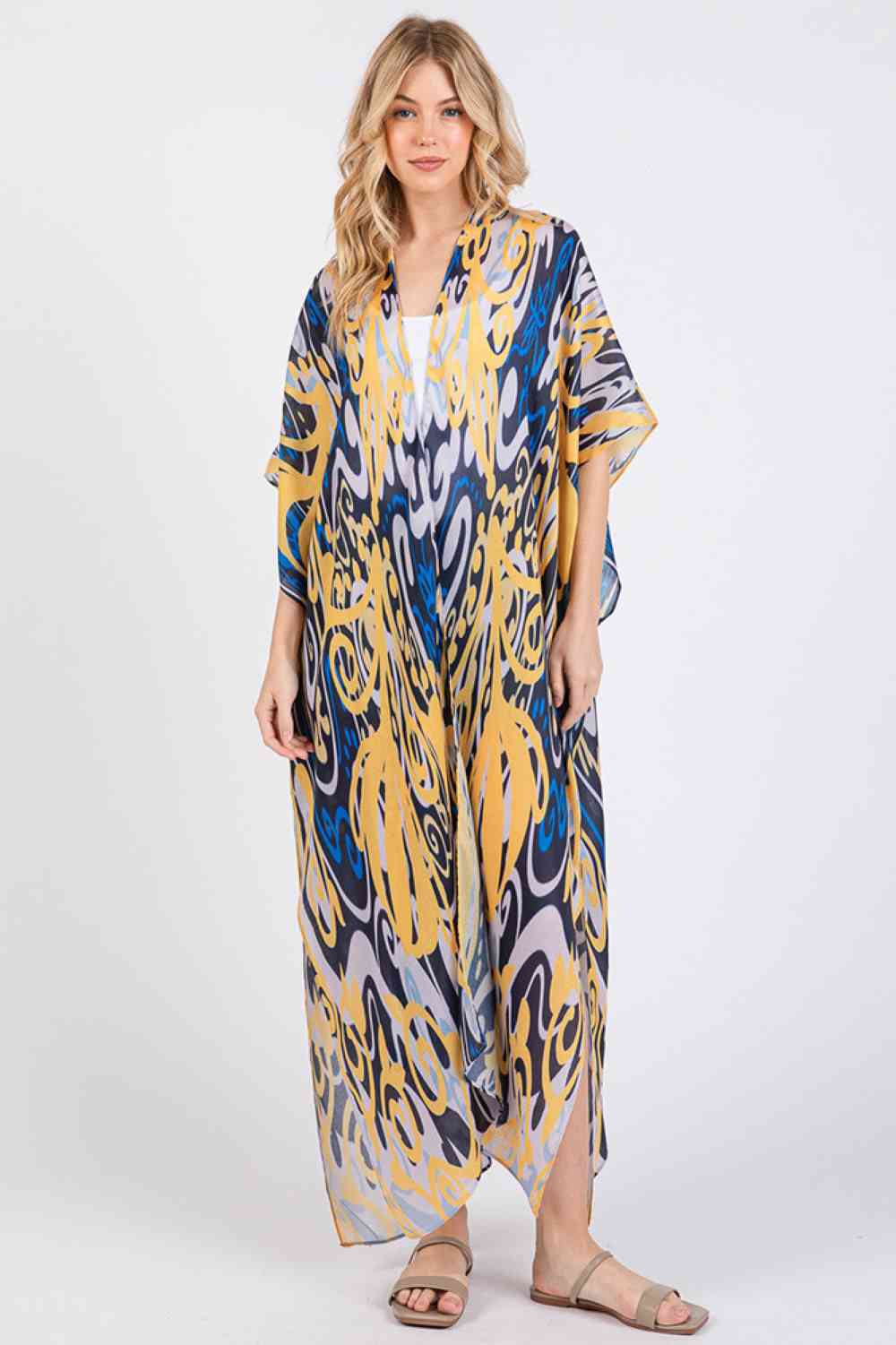 Boho Print Open Front Long Summer Kimono