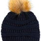 C.C Solid Ribbed Knit Beanie with Pom