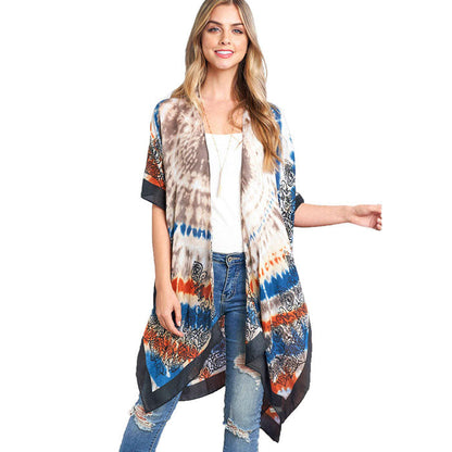 Tie Dye Boho Printed Cover Up Kimono Poncho