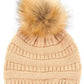 C.C Solid Ribbed Knit Beanie with Pom