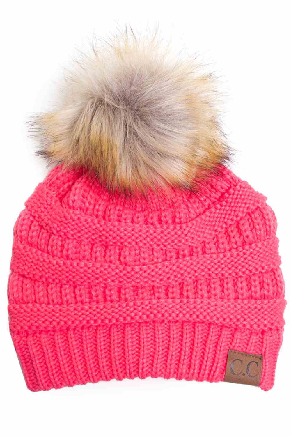 C.C Solid Ribbed Knit Beanie with Pom