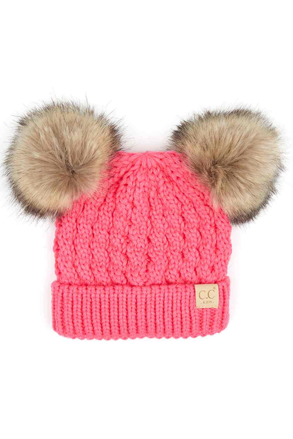 C.C kids double pom pom all over cable pattern beanie hat