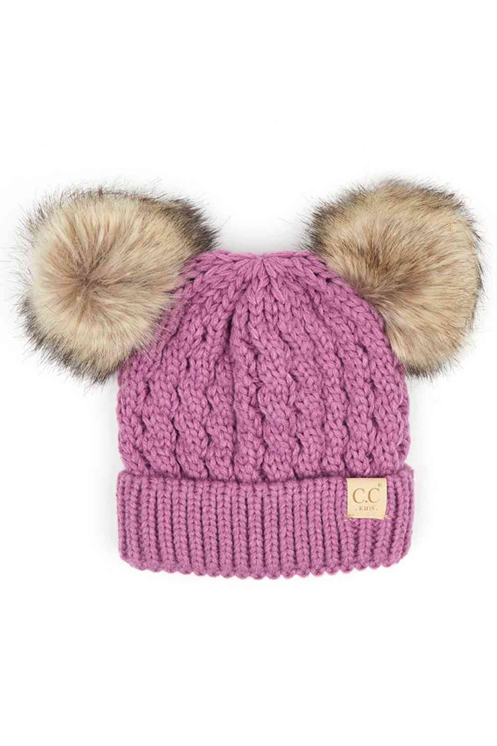 C.C kids double pom pom all over cable pattern beanie hat