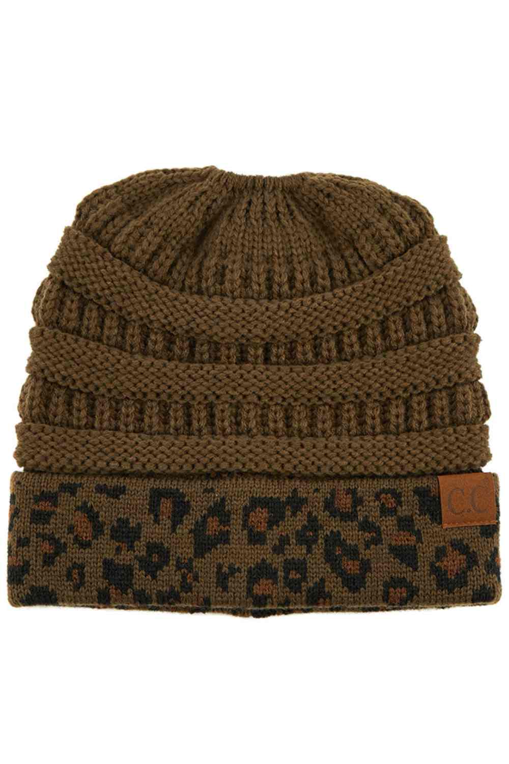 C.C Leopard Cuff Ribbed Beanie
