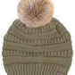 C.C Solid Ribbed Knit Beanie with Pom