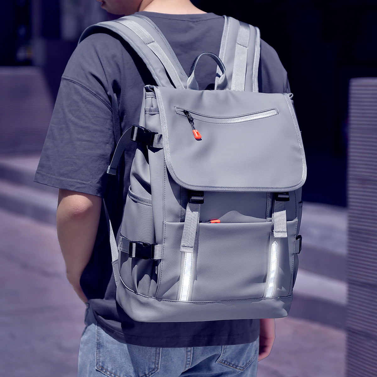 Men's High College Safety Reflective Strip Large Capacity Backpacks