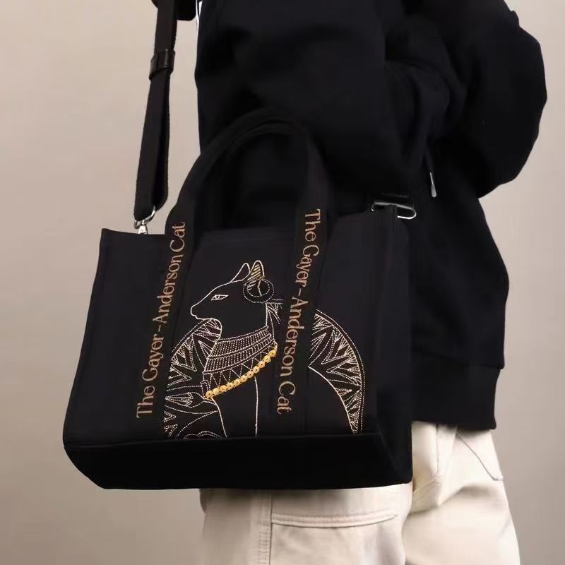Museum Anderson Cat Embroidered Portable Cotton Tote Bags