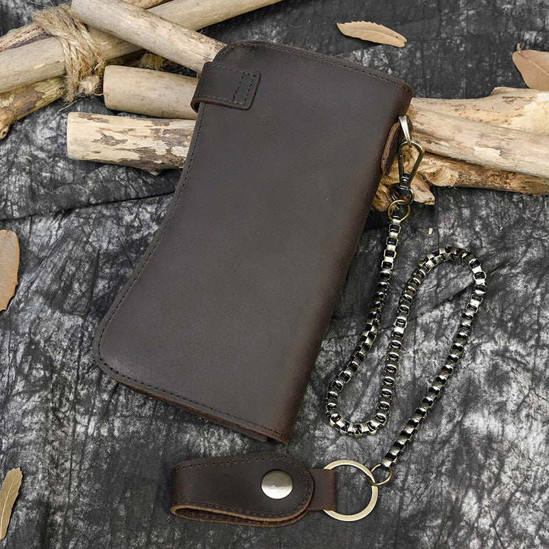 Men's Crazy Horse Leather Long Genuine Iron Men's Wallets