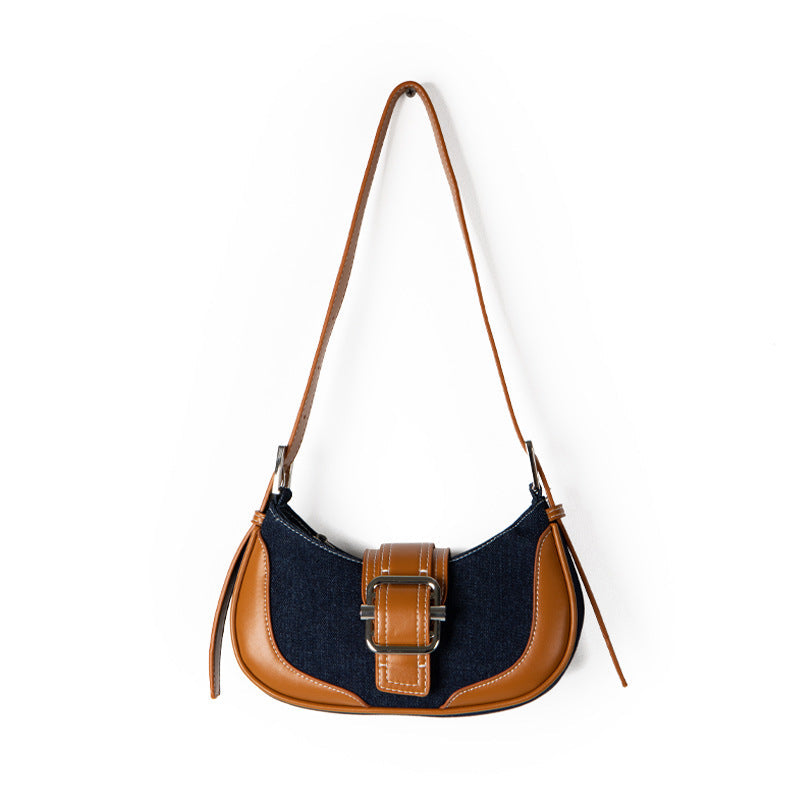 Women's Korean Contrast Color Baguette Advanced Texture Bags