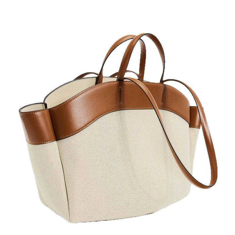 Women's Canvas Fashionable Stitching Large Capacity Commuter Tote Bags