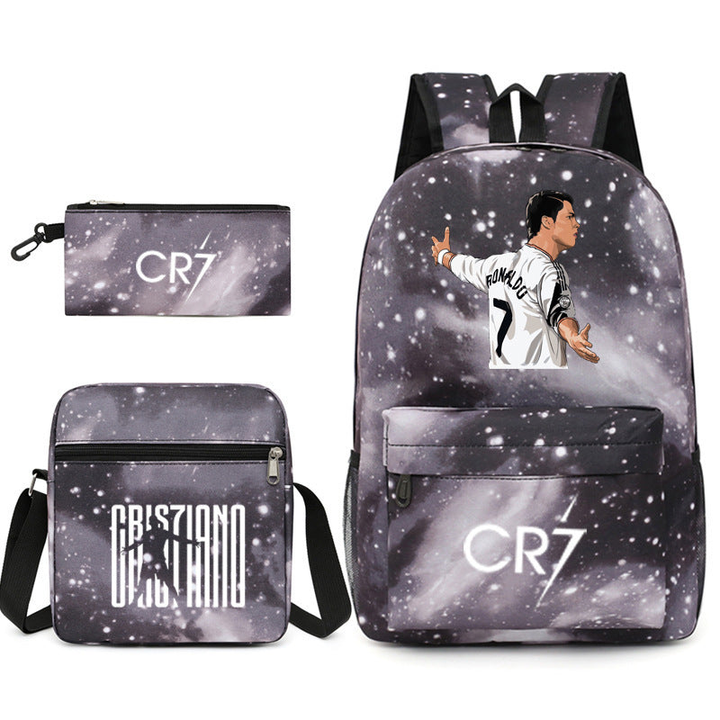Football Luo Peripheral Printed Three-piece Set Backpacks