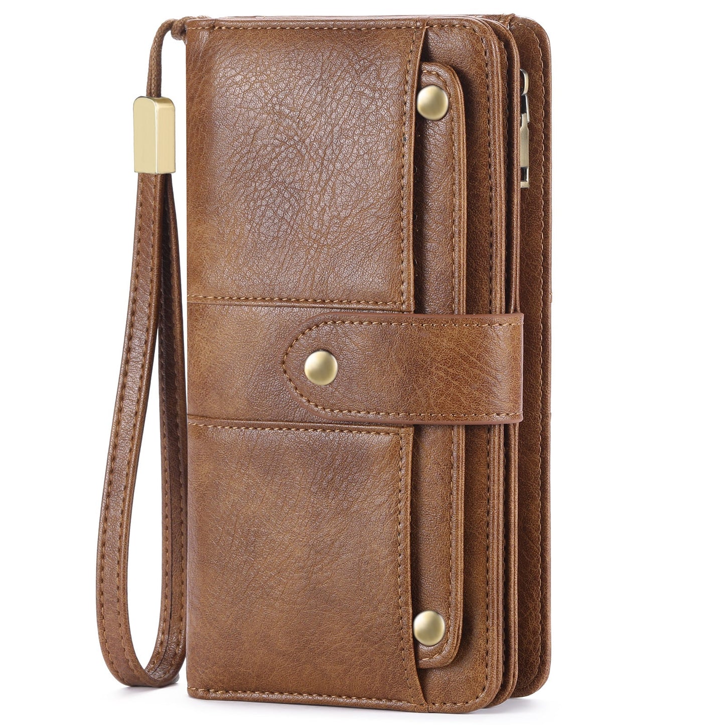 Women's Long Retro Oil Wax Skin Trifold Ladies Wallets