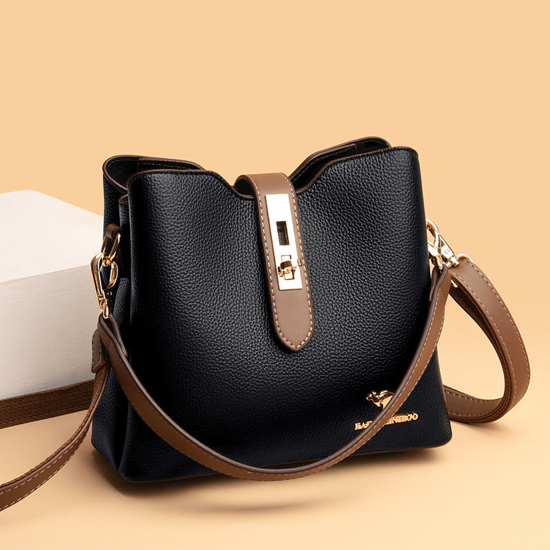 Women's Color Kangaroo Korean Fashion Textured Genuine Shoulder Bags