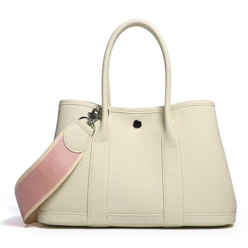 Women's Garden Layer Cowhide Lychee Pattern Wide Handbags