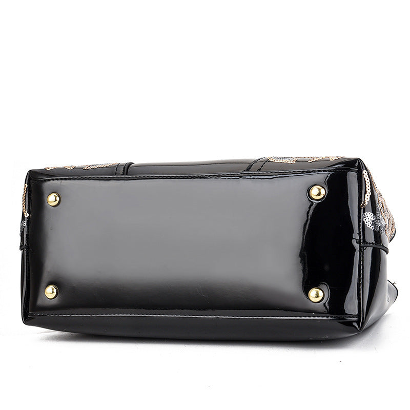 Women's Fashion Embroidery Large Capacity Bright Leather Shoulder Bags